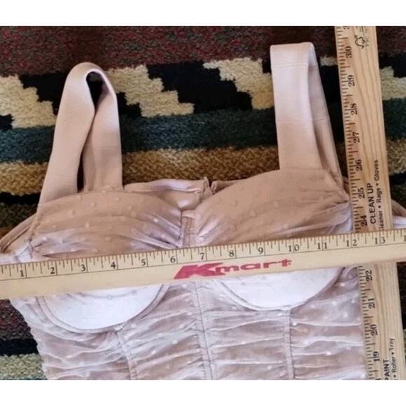 Haute Monde Ruched Polka Dot Dusty Pink Mesh Bustier Bodycon Dress Large - Picture 7 of 13